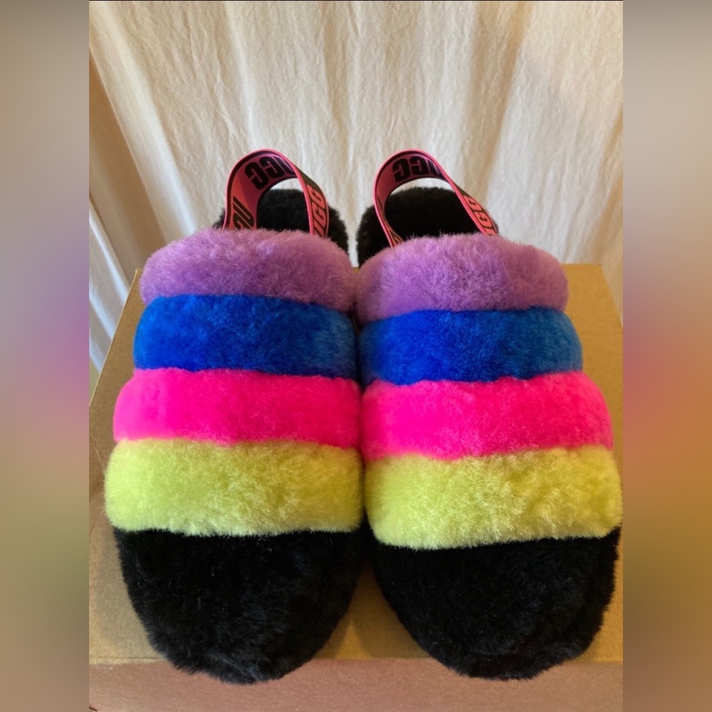 UGG Fluff Yeah Rainbow Multicolor Shearling Sling… - image 2